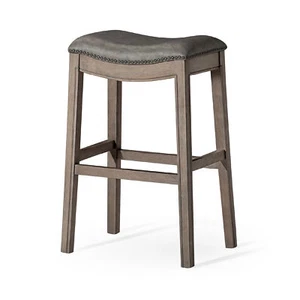 Maven Lane Adrien Saddle Barstool in Oak Finish with Ronan Stone Vegan Leather - Picture 1 of 6