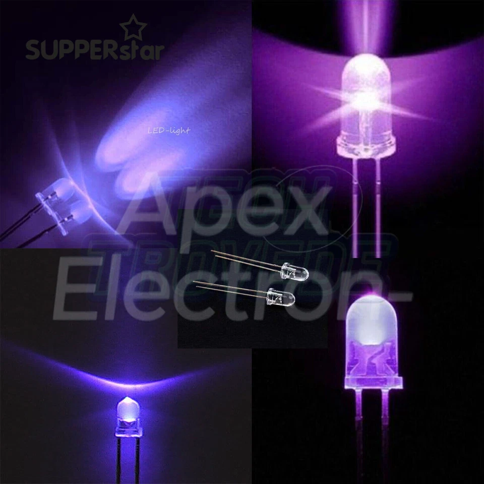 LED Emitting Diode 3/5mm Round UV Purple 365-400nm Super-Bright CLEAR ASS - Bild 1 von 3