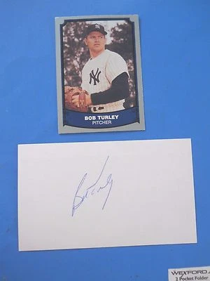 Bob Turley Autographed on 3" X 5" Index card with Baseball card Yankees - Image 1 of 2