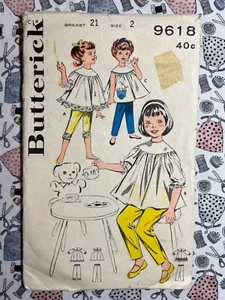 Top y pantalón Butterick estampado de costura 9618 para niñas talla 2 corte - Imagen 1 de 4