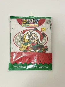 Disney Babies Pajamas Two Piece Holiday Winter PJ Mickey Toddler 18M Vintage NOS - Picture 1 of 7