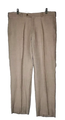 Pantalones de lujo Linea Naturale para hombre 40x30 beige 100 % lino italiano frente plano TBM #925 Foto 1 de 4