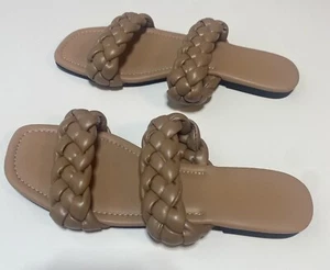 Women's Sandals Casual Braided Dressy Summer Square Toe Quilted Flat Sand 8.5 - Picture 1 of 5