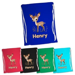 Personalised Cute Deer Gym Bag for Kids. Cotton, School, Nursery, Swim PE Travel - Picture 1 of 11