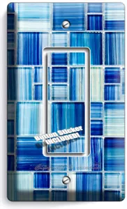 BLUE GLASS TILES LOOK single GFI LIGHT SWITCH WALL PLATE KITCHEN BATHROOM DECOR - Picture 1 of 1