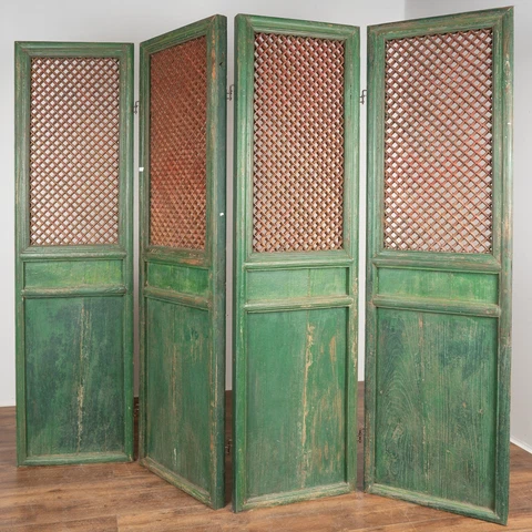 Green Painted Chinese Folding Screen Room Divider, circa 1840-60 Cover