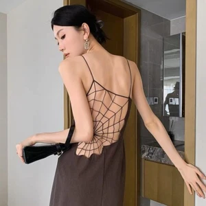 Vestido de verano para mujer Palomawool sin espalda tela de araña huecada con honda, ajustado dividido - Imagen 1 de 15
