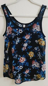 Rewind Black Floral Scoop Neck Juniors Sleeveless Pullover Tank Top sz XS - Picture 1 of 6