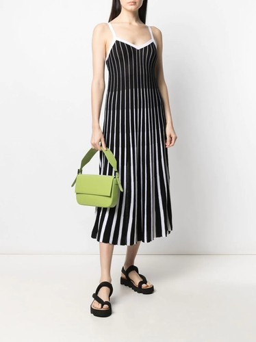 Abito rosso Valentino nuovo con etichette a righe in cotone a costine nero bianco M prezzo al pubblico $657