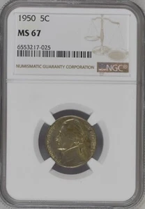 1950  5C Jefferson Nickel NGC MS67       6553217-025 - Picture 1 of 2