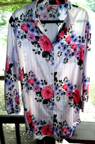 UNDERCOVER Victoria's Secret abito camicia da notte manica lunga con bottoni righe floreali L