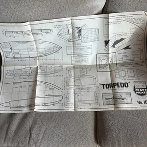 VINTAGE TORPEDO BOAT 13 1/2FT. RUNABOUT SCIENCE AND MECHANICS BOAT PLANS - Picture 1 of 7