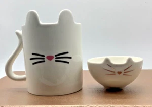 White Cat Ears Coffee Mug Animal Mugs Gift Republic, & Trinket Snack Kitten Dish - Picture 1 of 6
