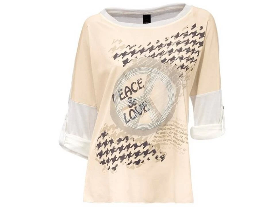 B.C. Damen Shirt Druckshirt trentstarker Print m Glitzersteinchen ecru Gr. 42 - Bild 1 von 1