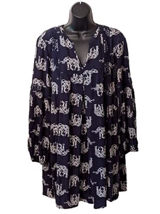 Crown & Ivy Boho Navy Elephant Dress Tunic 35" - Picture 1 of 7