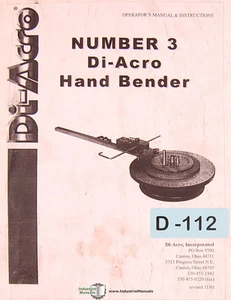 Di Acro número 3, doblador de mano, manual de piezas y ensamblajes de operaciones 2001 - Imagen 1 de 3