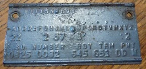 1963 63 Dodge Polar 500 2 Dr Convertible Tag Data Plate 0082 645 Coupe OEM Blue - Bild 1 von 8