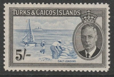 TURKS & CAICOS IS MINT GVI 1950 5 blue & black sg232 - Image 1 of 2