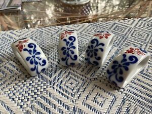 Pottery Barn NAPKIN HOLDERS CERAMIC  Blue & White (4) NEW
