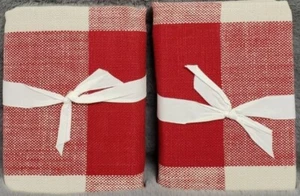 Pottery Barn Bryce King Shams Red Ivory Set 2 Buffalo Check Pair New - Picture 1 of 2