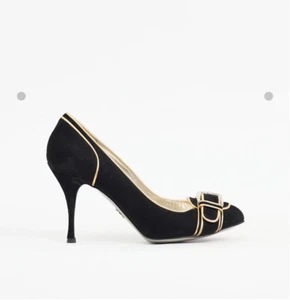 Zapatos de gamuza Dolce & Gabbana negros y dorados con hebilla de tacón alto con certificado de autenticidad talla 40 - Imagen 1 de 8