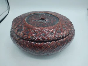 Japanischer lackierter gewebter roter Behälter 6" lang glänzende Oberfläche, Vintage - Bild 1 von 9