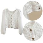 Women s Crochets Cropped Knitted Cardigans Long Sleeve Hollowed Out Crop Top