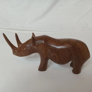 Statuina animale safari africano rinoceronte rinoceronte legno intagliato a mano vintage Kenya - Foto 1 di 18