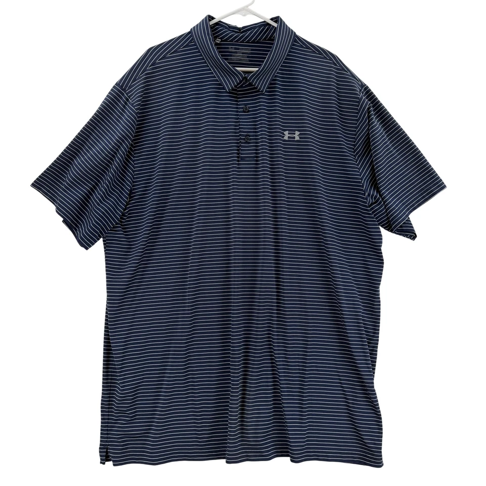 Camisa Polo Under Armour Para Hombres 4XLT Azul Marino Blanco Rayas Rendimiento Golf Elastizada Foto 1 de 4