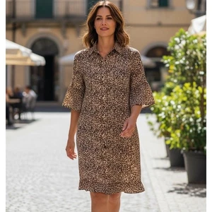 Umgee Damen Kleid S Oversize Schwarz Hellbraun Animal Print Etuikleid Retro Klassisch Boho - Bild 1 von 11