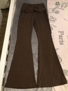 BOOHOO Dark Brown Slinky Ruched Stretch Flares Size 10 - Picture 1 of 9