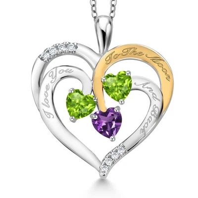 Colgante chapado en rodio de peridoto verde en forma de corazón de 1,42 quilates con cadena Foto 1 de 3