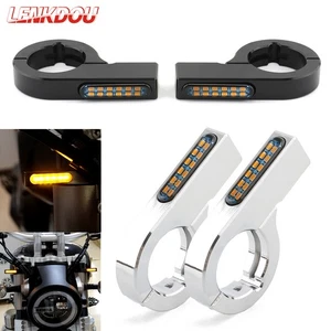 Motorcycle Front 31mm-58mm Fork Turn Signal Indicator Lights For Harley Chopper - Picture 1 of 31