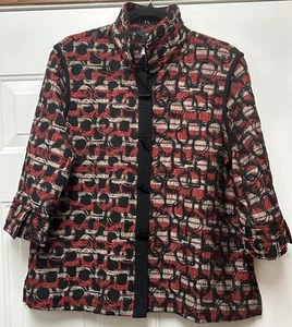 Ali Miles Woven Jacquard 3/4 Sleeve Button Front Jacket Size PL Wire Collar - Picture 1 of 6