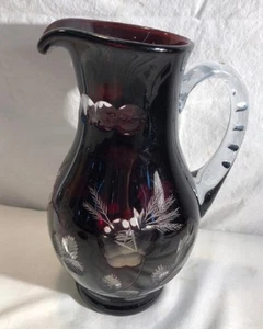 Dark Red Ruby Cut To Clear Crystal Pitcher - Picture 1 of 5