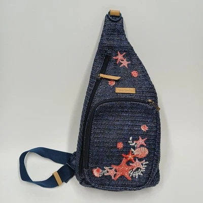 Vera Bradley Woven Sling Backpack Bag Navy Blue Sea Life Starfish - Image 1 of 4