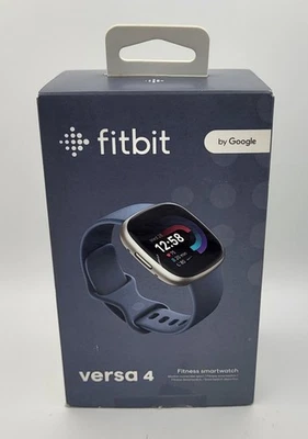 Fitbit Versa 4 Smartwatch Platinum Aluminum/Waterfall Blue Band - NEW Open Box - Image 1 of 4