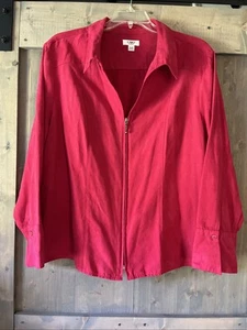 Cato Jacket Women 22/24W Red Faux Suede Full Zip Long Sleeve Collared Shirt - Picture 1 of 11