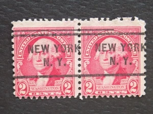(1) USED PAIR OF U. S. precan. stamps 1932 2 C WASHINGTON W/A NY,NY PC - Picture 1 of 2