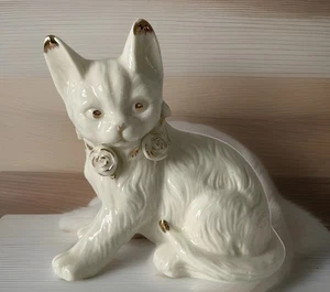 Statuina gatto bianco formalità di Baum Bros oro collare fiori gattino statuina - Foto 1 di 8