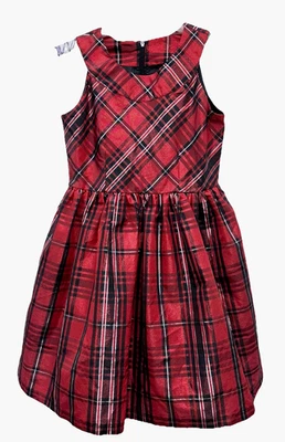 BONNIE JEAN Big Girls Size 12 Red Metallic Plaid Taffeta Holiday Dress No Belt - Image 1 of 4