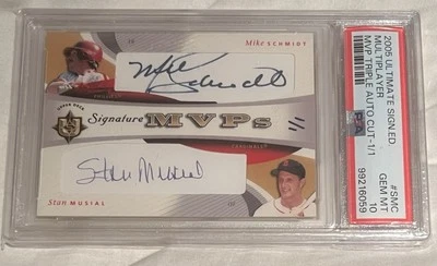 Ultimate Sig Edition 2005 MVPs 1/1 Mike Schmidt/Musial/Campanella Auto PSA 10 Foto 1 de 2