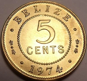 Gem Unc Belize 1974 5 Cents~Nickel-Brass~Only 210K Minted~Free Shipping~ - Picture 1 of 2