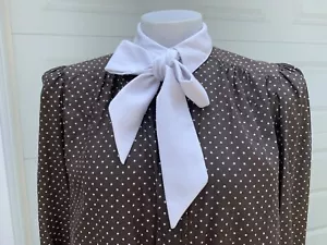 Camicetta top vintage anni 70 marrone bianco a pois figa fiocco prime impressioni S - Foto 1 di 14
