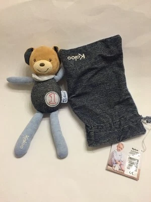 Kaloo Blue Denim Bear Plush Soft Toy Beige Brown Stuffed Animal Stripe Knit NWT - Image 1 of 4