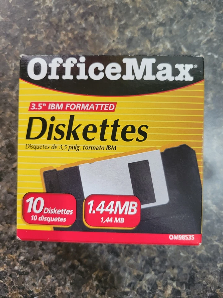 10-COUNT BOX OF OFFICE MAX 1.44MB 3.5" IBM PC FORMATTED DISKETTES Vintage New - Image 1 of 2