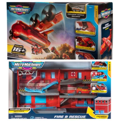 Lot of 2 Set Micro Machines Fire & Rescue Cargo Transporter & Expanding Playset - Image 1 of 4