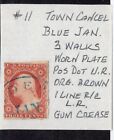 U.S. -  11 - Town cancel - Blue Jan - 3 Walks - worn plate - used