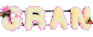 GRAN Letter Flower Tribute Artificial Silk Funeral Wreath Any 4 Letters or Name - Picture 1 of 29