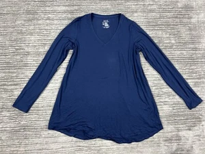 Hue Top Womens Medium Blue Longsleeve Rayon Blend V-Neck Casual - Picture 1 of 10